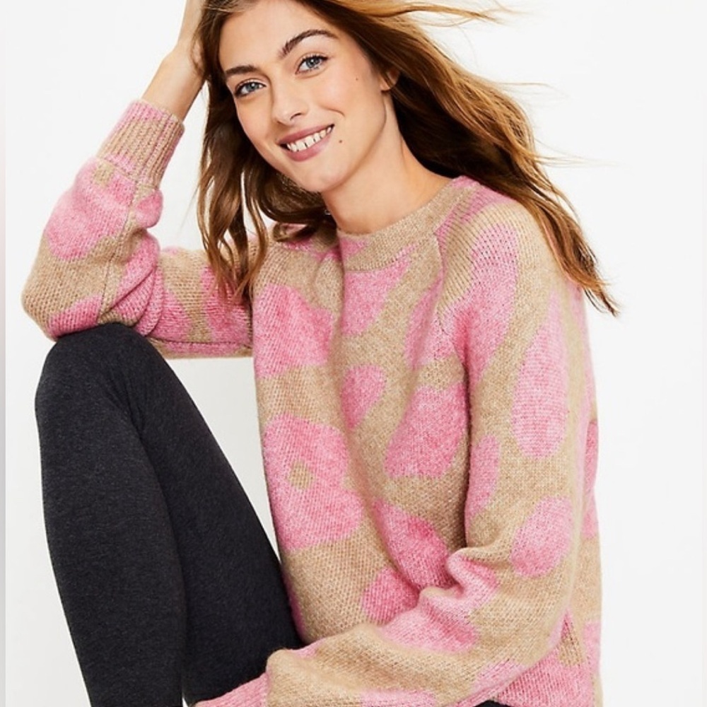 Lou & Grey Leopard Print Sweater | Tan & Pink | Women’s Size XL